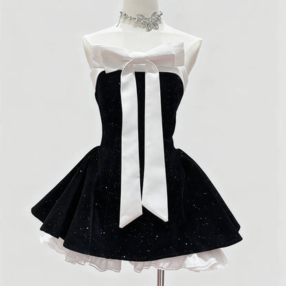 Tamsyn Bow Front Velvet Mini Dress - Black