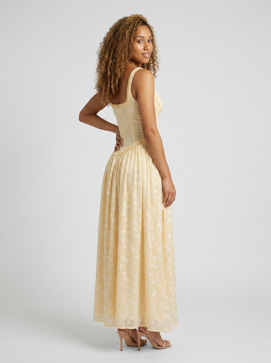 Taryn High Slit Fitted Bodice Maxi Dress - Butter Yellow