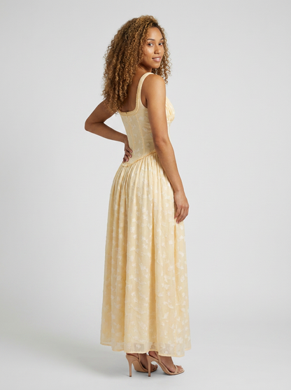Taryn High Slit Fitted Bodice Maxi Dress - Butter Yellow