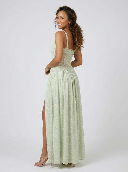 Taryn High Slit Fitted Bodice Maxi Dress - Mint Green