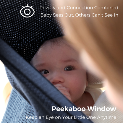 Baby visible through peekaboo window of dark nursing poncho