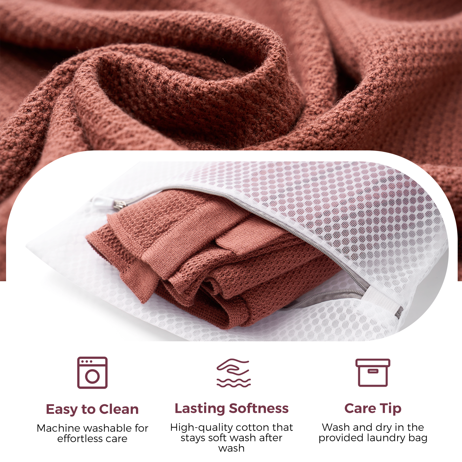 Taupe cotton nursing poncho fabric detail in mesh laundry bag