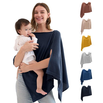 Navy nursing poncho color options displayed with taupe peekaboo style