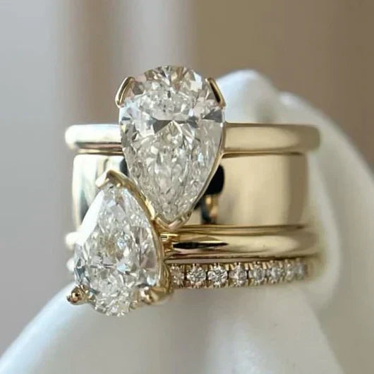 Tessaly Pear Stone Drop Ring - Gold
