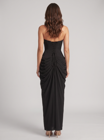 Thora Strapless Slit Maxi Dress - Black
