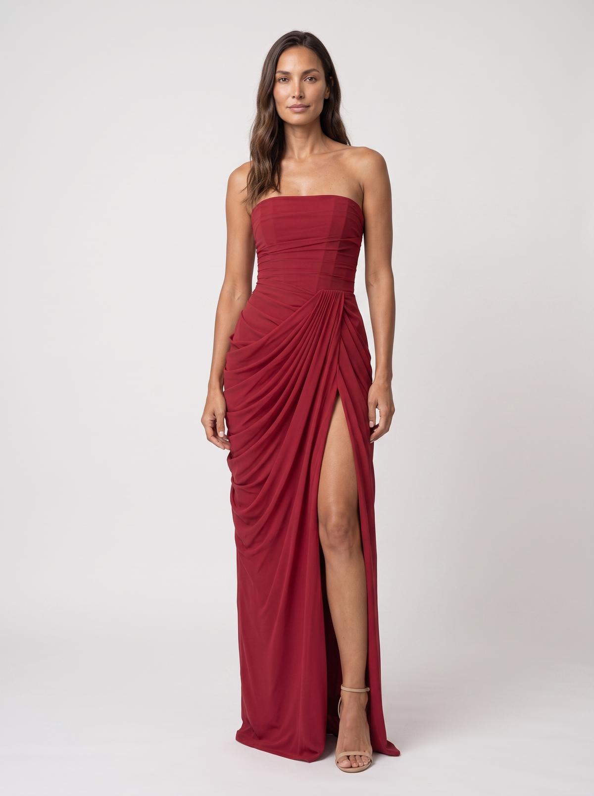Thora Strapless Slit Maxi Dress - Burgundy