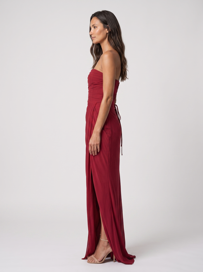 Thora Strapless Slit Maxi Dress - Burgundy