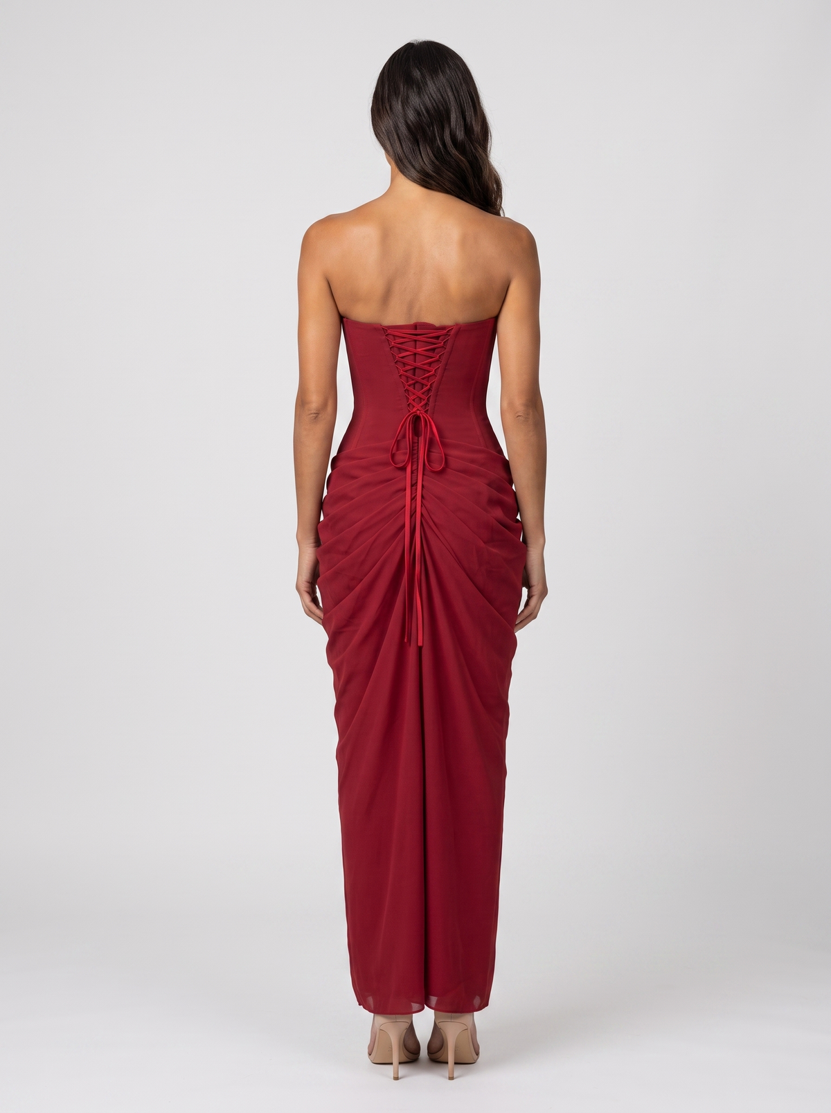 Thora Strapless Slit Maxi Dress - Burgundy