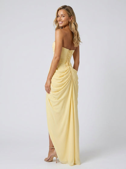 Thora Strapless Slit Maxi Dress - Butter Yellow