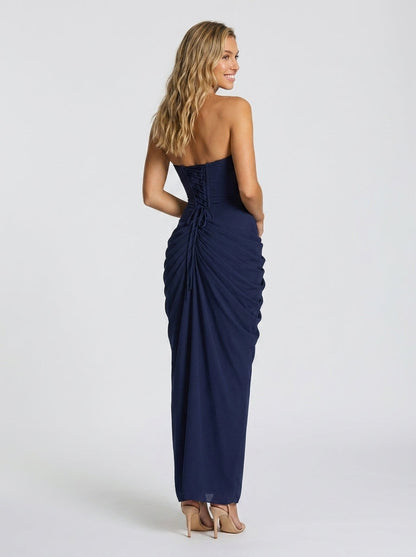 Thora Strapless Slit Maxi Dress - Navy