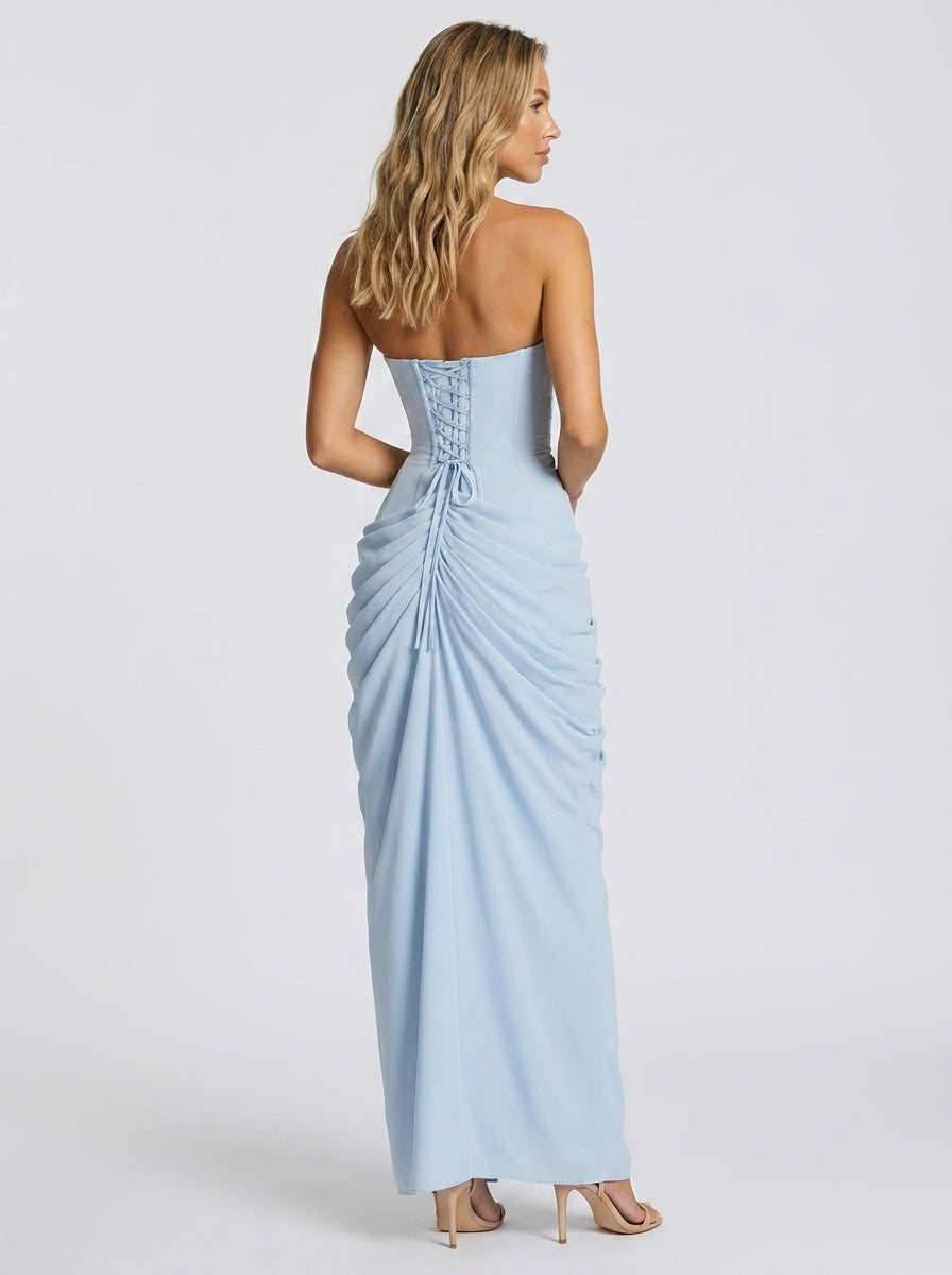 Thora Strapless Slit Maxi Dress - Sky Blue