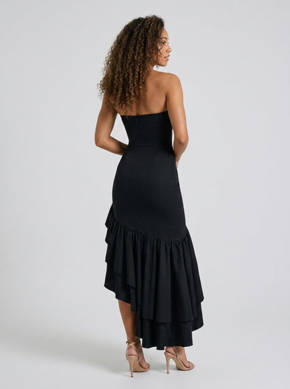 Tierney Strapless Ruffle Mermaid Maxi Dress - Black