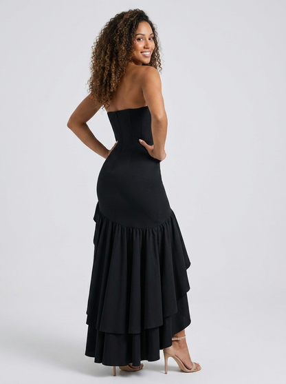 Tierney Strapless Ruffle Mermaid Maxi Dress - Black