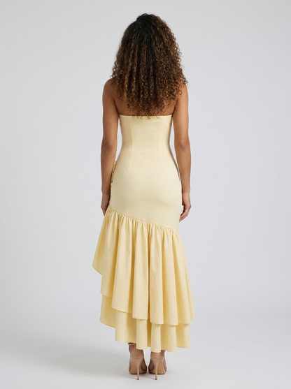Tierney Strapless Ruffle Mermaid Maxi Dress - Butter Yellow