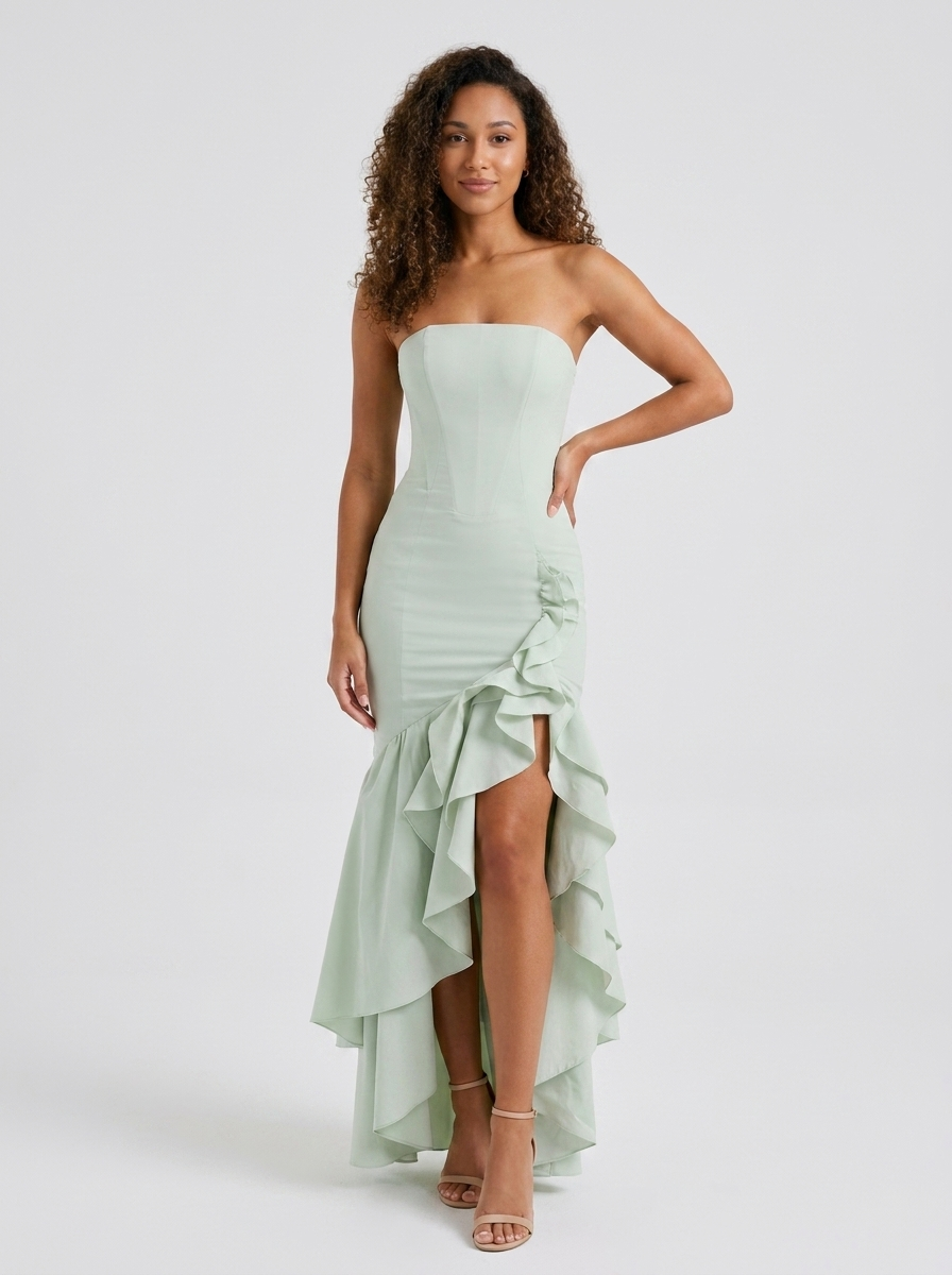 Tierney Strapless Ruffle Mermaid Maxi Dress - Sage