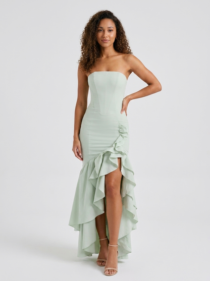 Tierney Strapless Ruffle Mermaid Maxi Dress - Sage