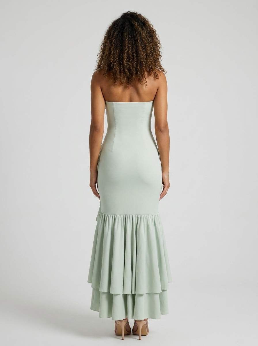 Tierney Strapless Ruffle Mermaid Maxi Dress - Sage