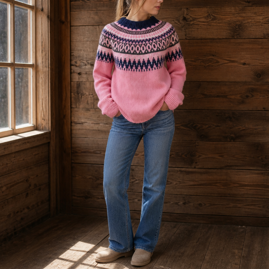 Tirzah Colorblock Yoke Sweater - Bright Pink