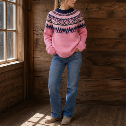 Tirzah Colorblock Yoke Sweater - Bright Pink