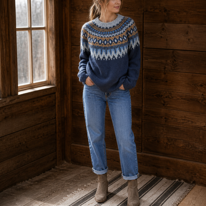 Tirzah Colorblock Yoke Sweater - Navy Blue