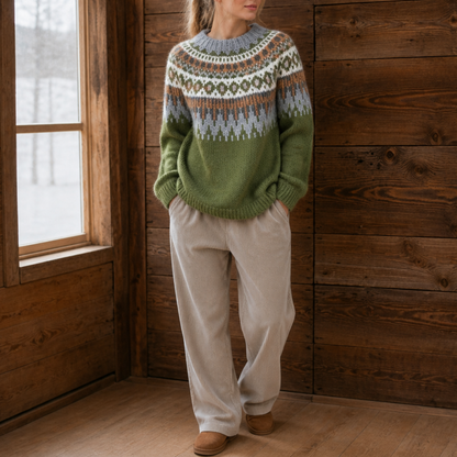 Tirzah Colorblock Yoke Sweater - Olive Green