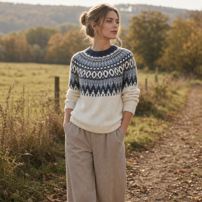 Tirzah Colorblock Yoke Sweater - White