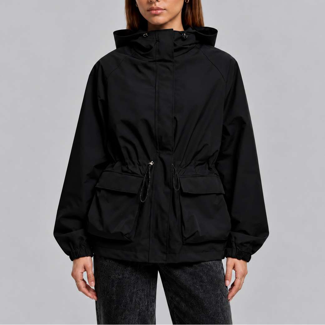 Tori Waterproof Drawstring Hooded Jacket - Black