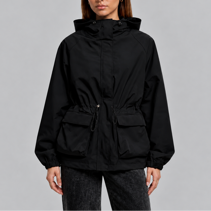 Tori Waterproof Drawstring Hooded Jacket - Black