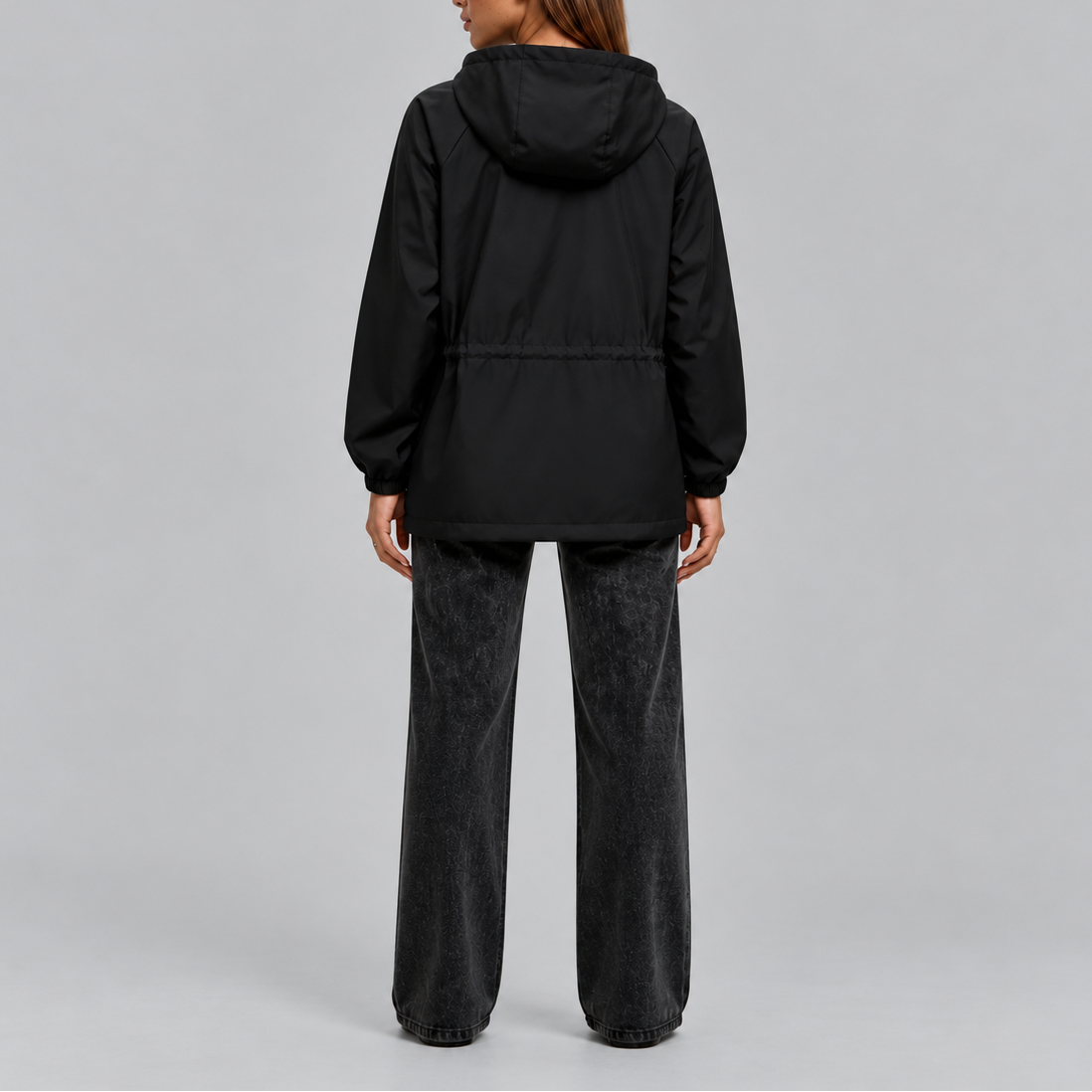 Tori Waterproof Drawstring Hooded Jacket - Black