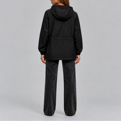 Tori Waterproof Drawstring Hooded Jacket - Black