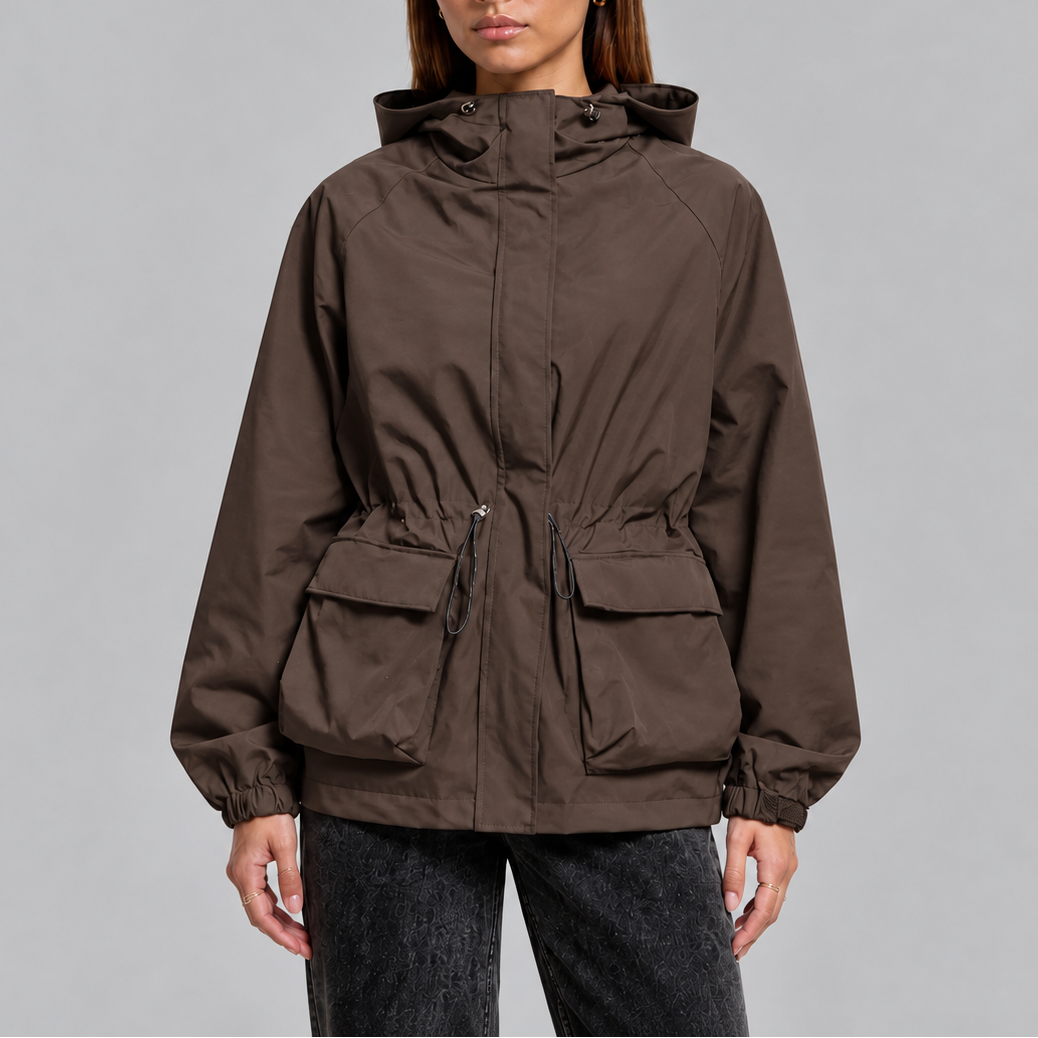 Tori Waterproof Drawstring Hooded Jacket - Brown