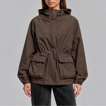 Tori Waterproof Drawstring Hooded Jacket - Brown