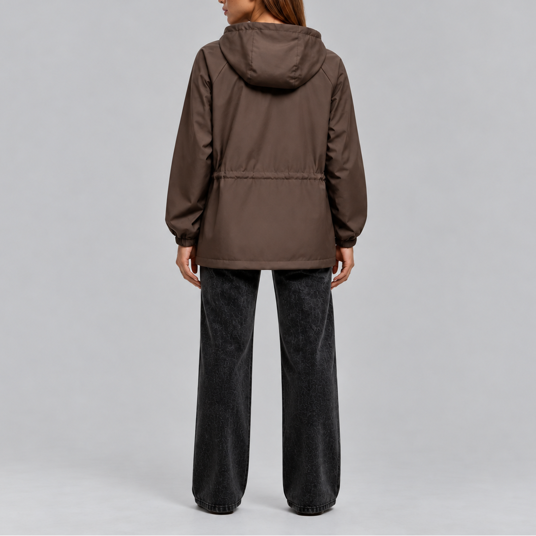 Tori Waterproof Drawstring Hooded Jacket - Brown