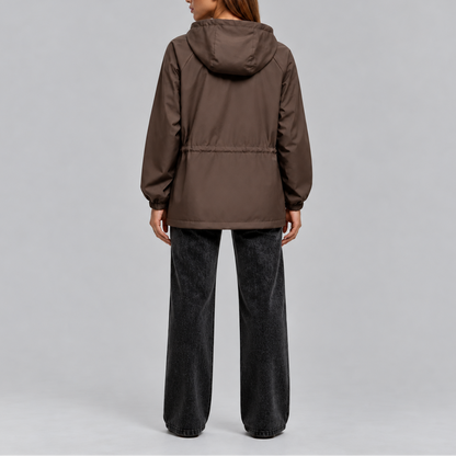 Tori Waterproof Drawstring Hooded Jacket - Brown