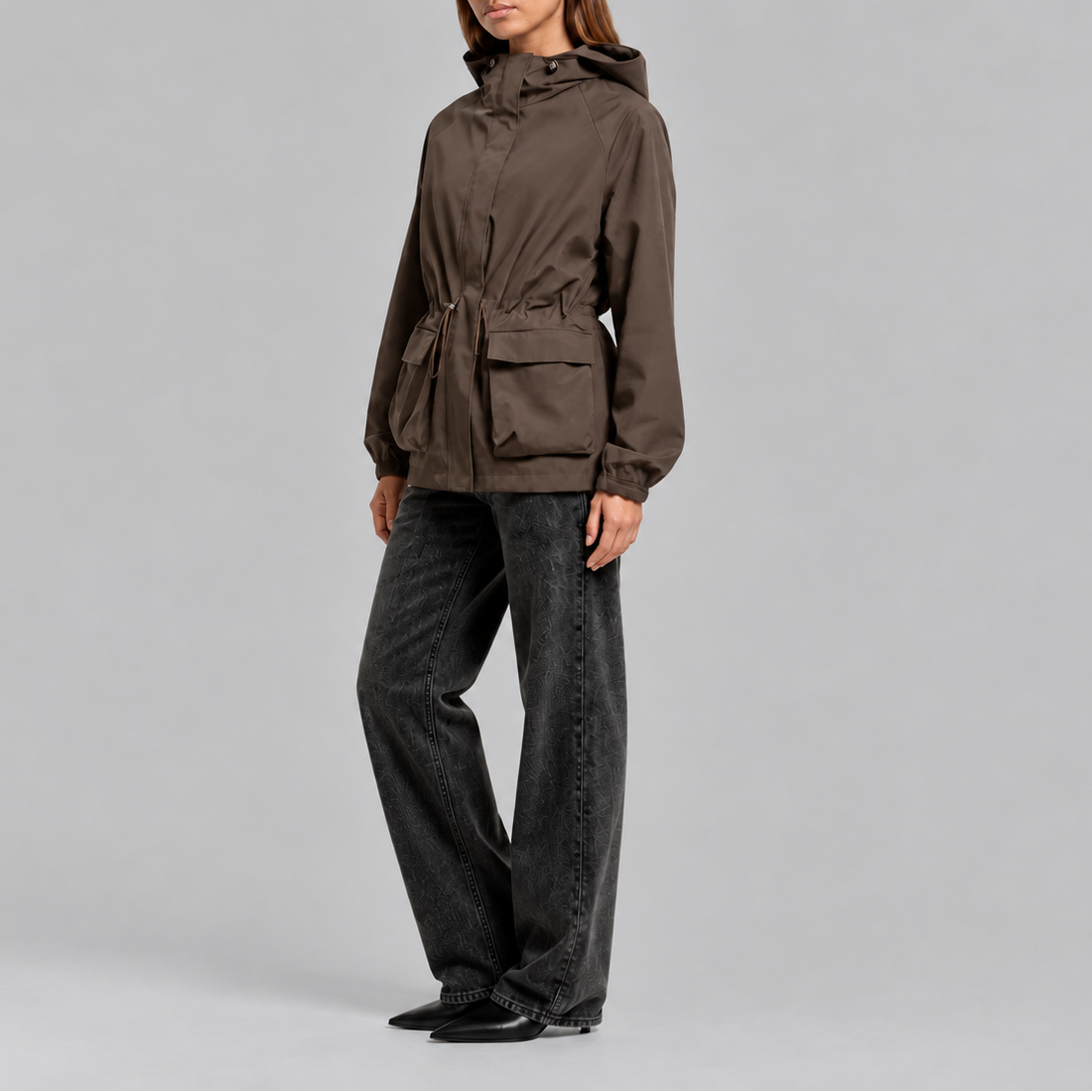 Tori Waterproof Drawstring Hooded Jacket - Brown