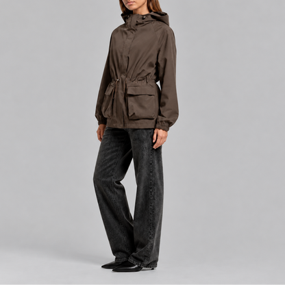 Tori Waterproof Drawstring Hooded Jacket - Brown