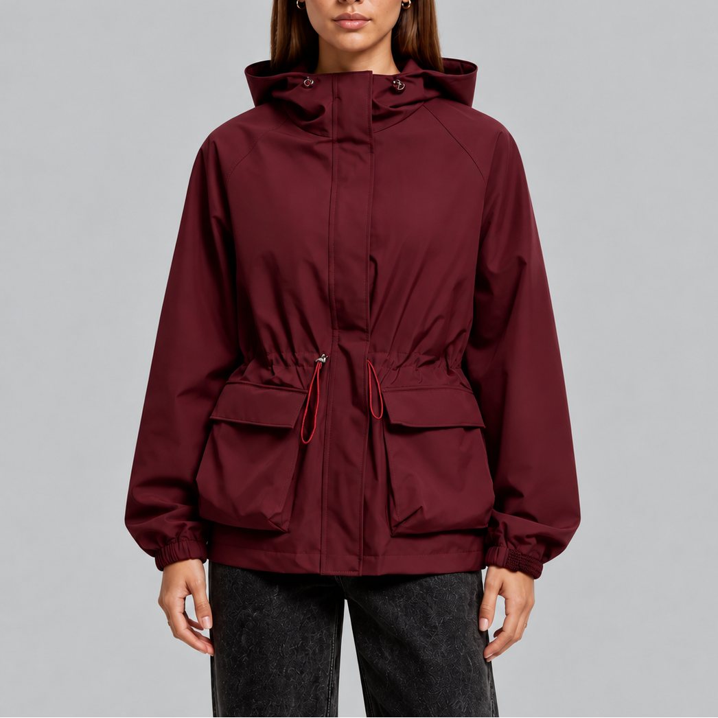 Tori Waterproof Drawstring Hooded Jacket - Burgundy