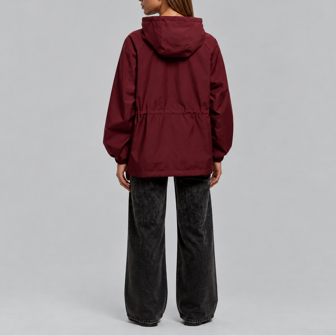 Tori Waterproof Drawstring Hooded Jacket - Burgundy