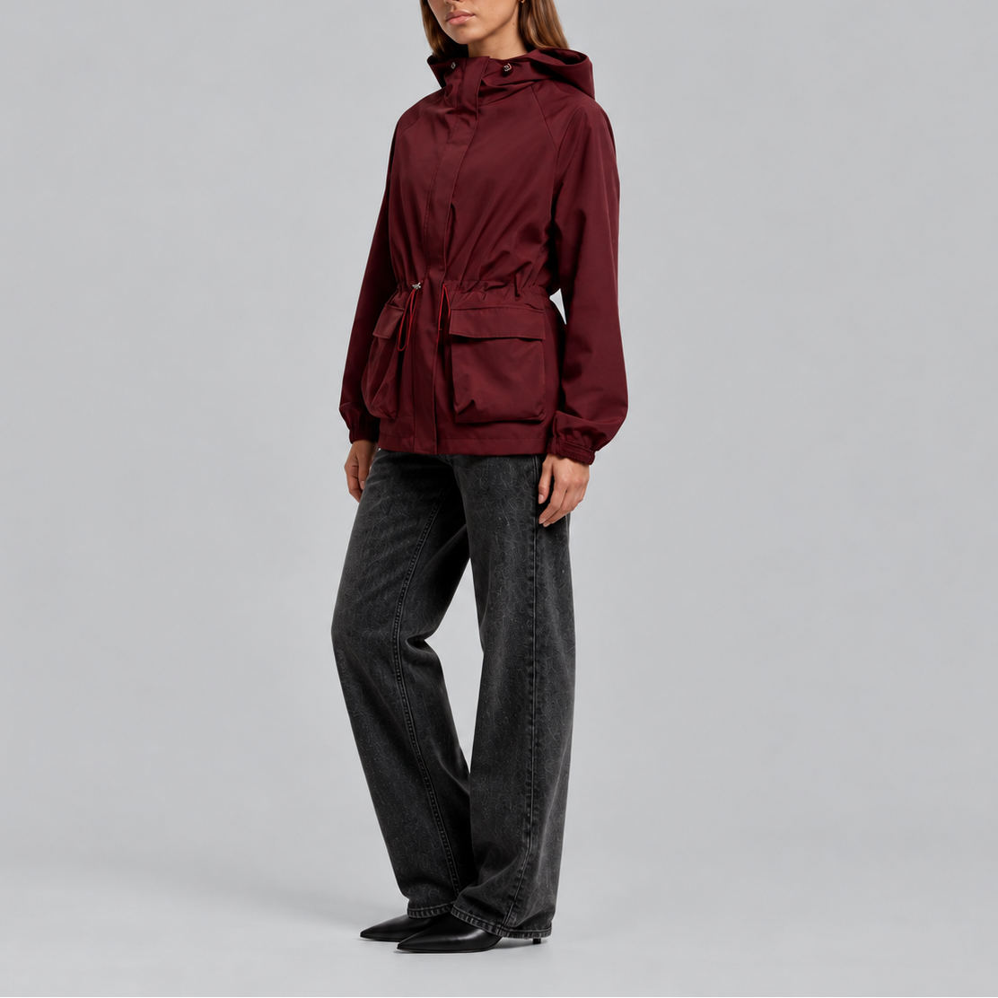 Tori Waterproof Drawstring Hooded Jacket - Burgundy