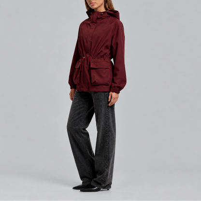 Tori Waterproof Drawstring Hooded Jacket - Burgundy