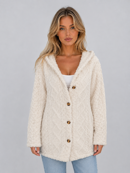 Trista Hooded Fleece Cardigan - Cream