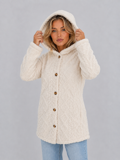 Trista Hooded Fleece Cardigan - Cream