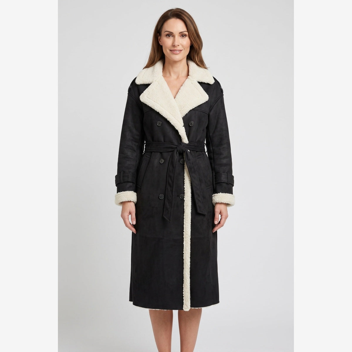 Ulrika Belted Aviator Coat - Black