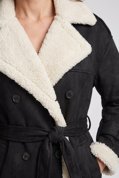 Ulrika Belted Aviator Coat - Black