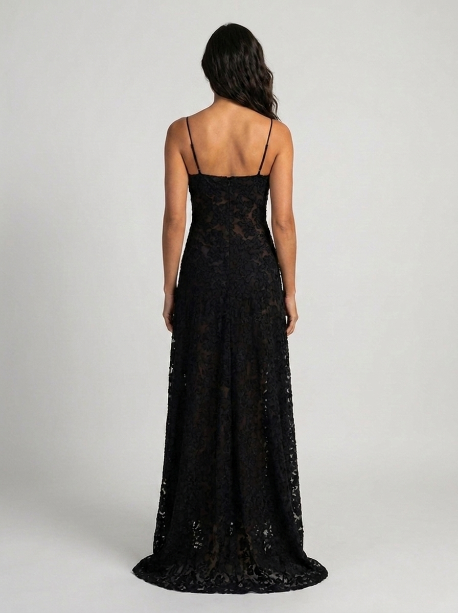 Ulyana Lace Cami Lace-Up Back Maxi Dress - Black