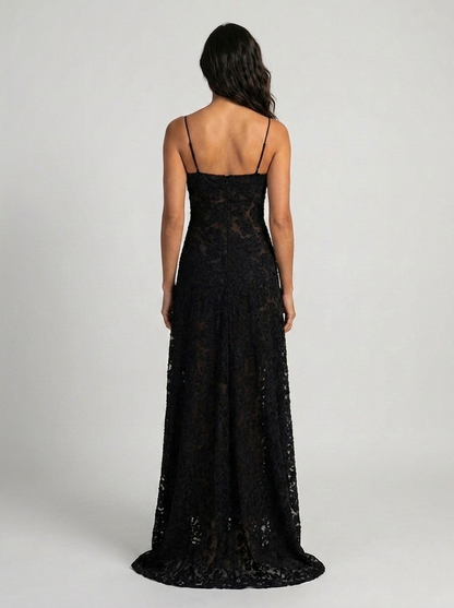 Ulyana Lace Cami Lace-Up Back Maxi Dress - Black