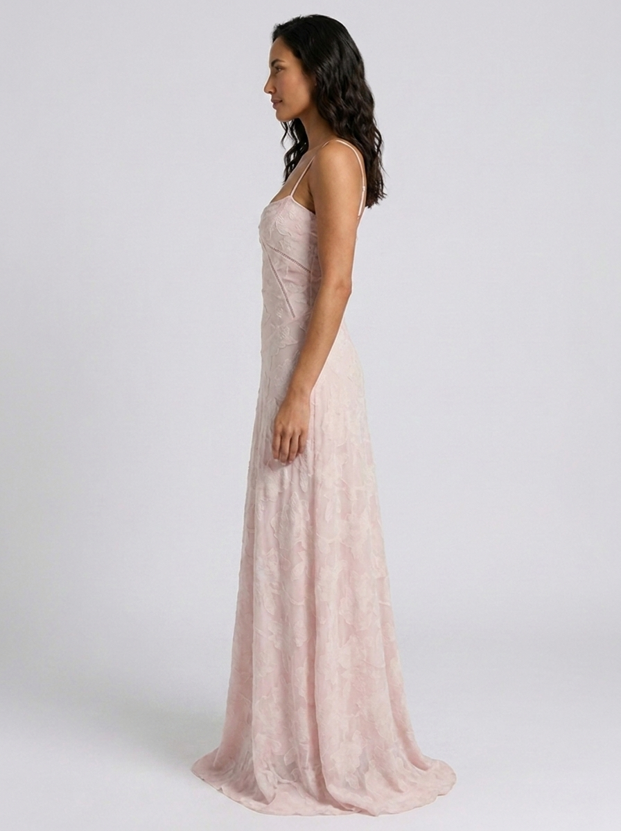 Ulyana Lace Cami Lace-Up Back Maxi Dress - Blush Pink
