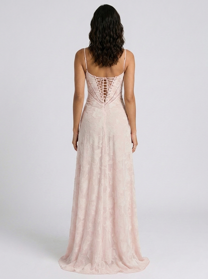 Ulyana Lace Cami Lace-Up Back Maxi Dress - Blush Pink