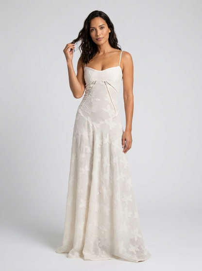 Ulyana Lace Cami Lace-Up Back Maxi Dress - Ivory