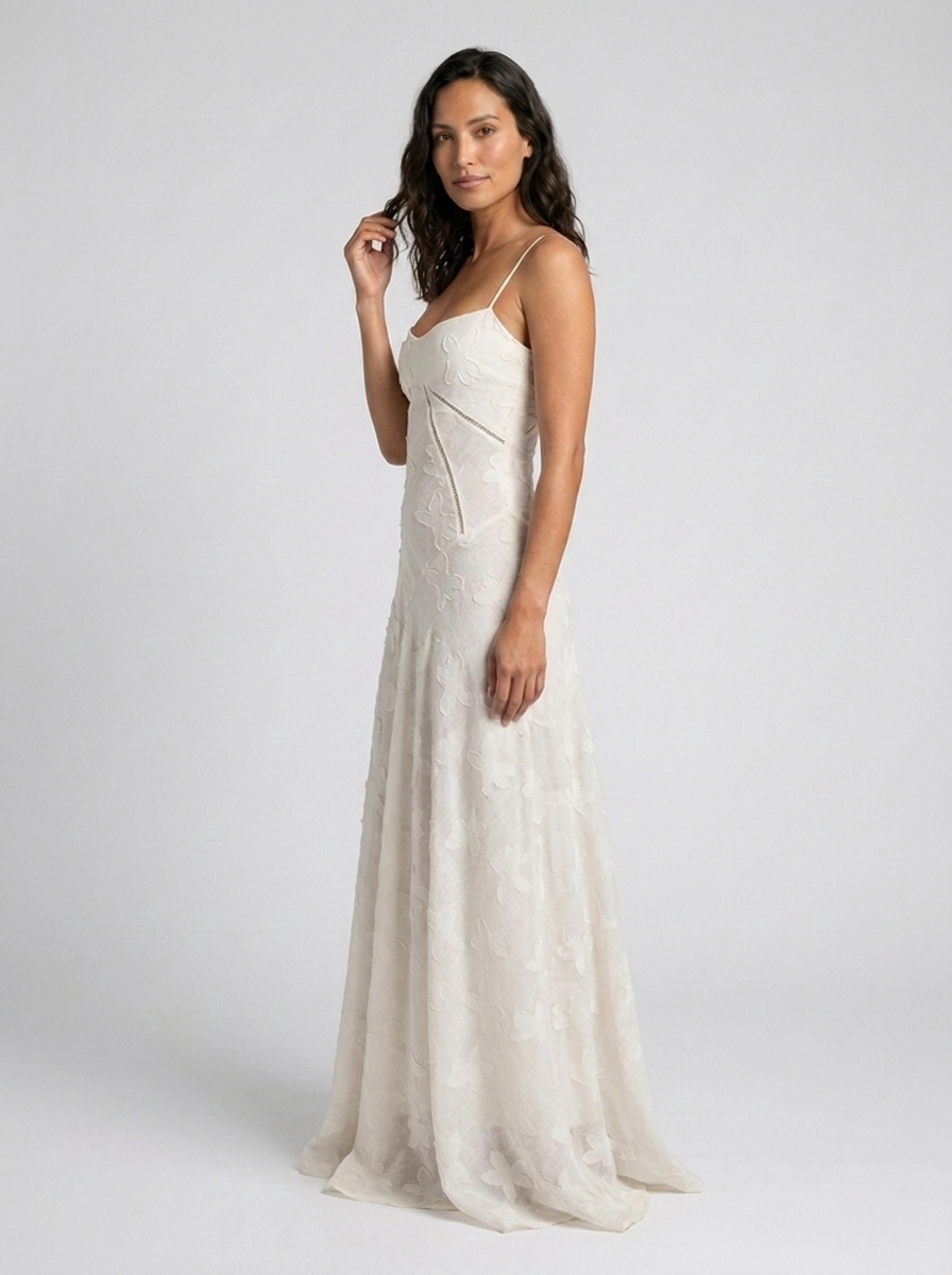 Ulyana Lace Cami Lace-Up Back Maxi Dress - Ivory